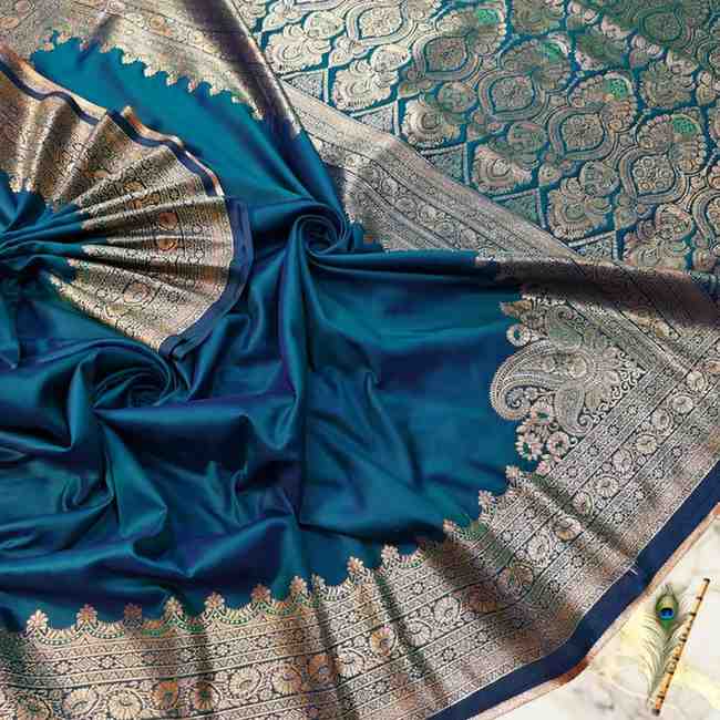 Traditional silk-style saree with intricate zari work
