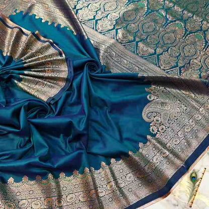 Traditional silk-style saree with intricate zari work