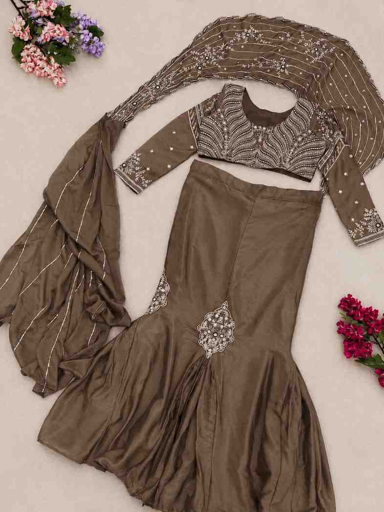 Stylish lehenga style dress back design view