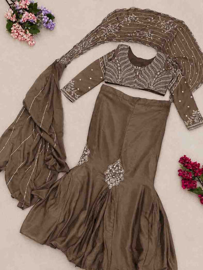 Stylish lehenga style dress back design view