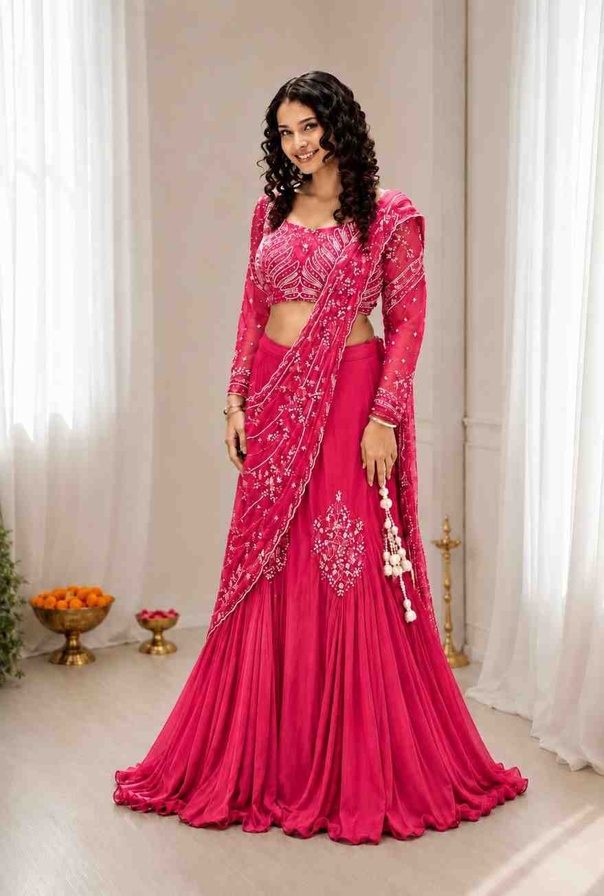 Chinon silk lehenga style dress front view