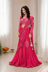 Chinon Silk Lehenga Style Dress with Attached Pallu