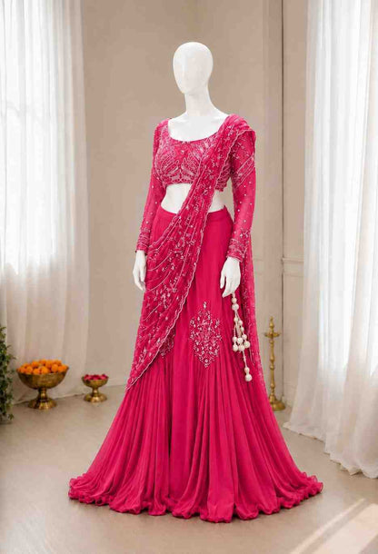 Women lehenga style dress with attached pallu