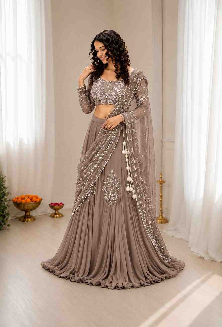 Traditional lehenga style outfit full view