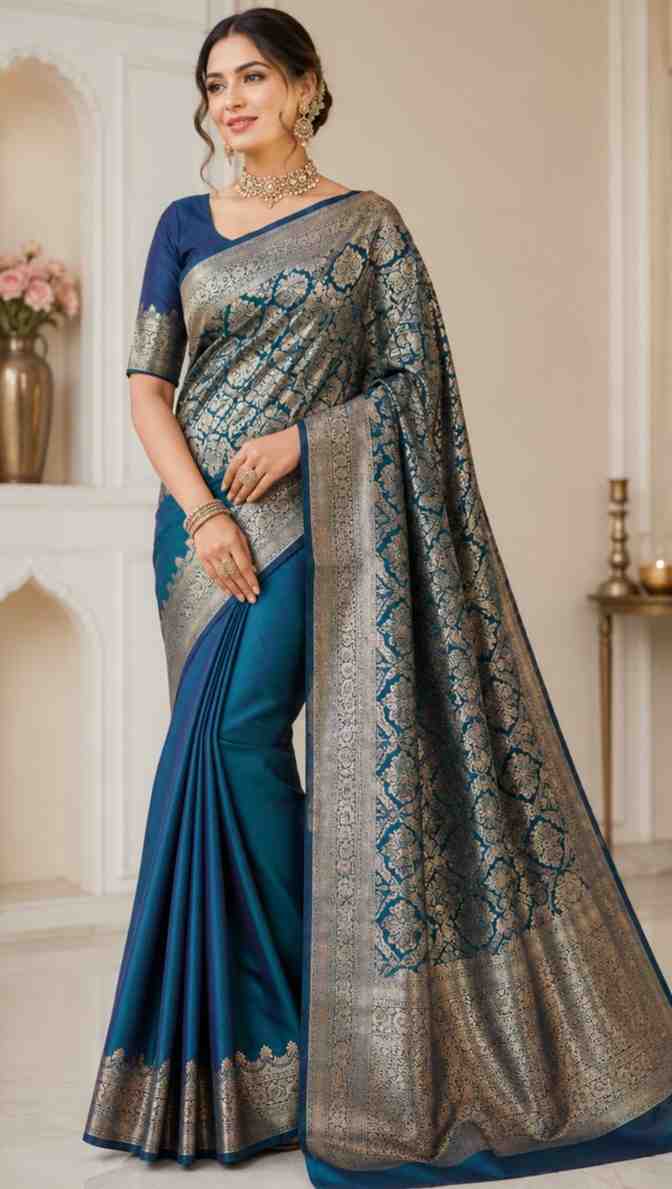 Premium satin saree with designer woven pallu