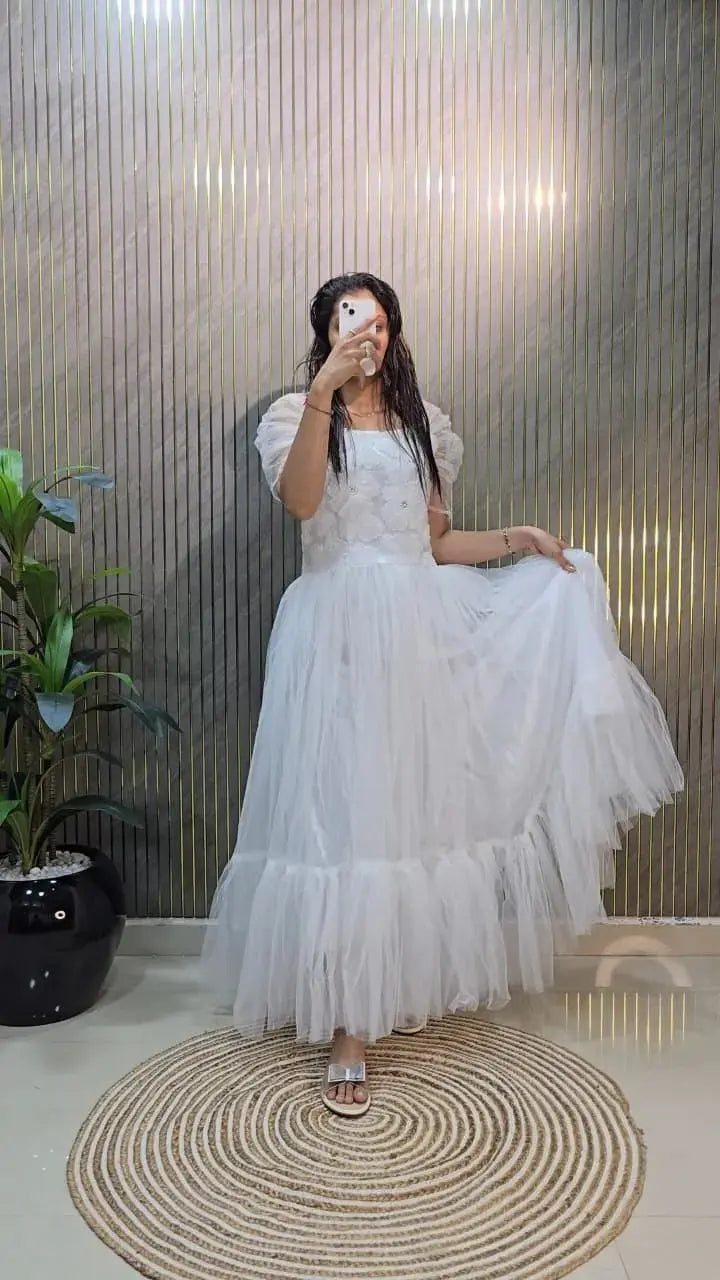 Designer Premium Soft Net Midi Dress – Party & Festive Wear