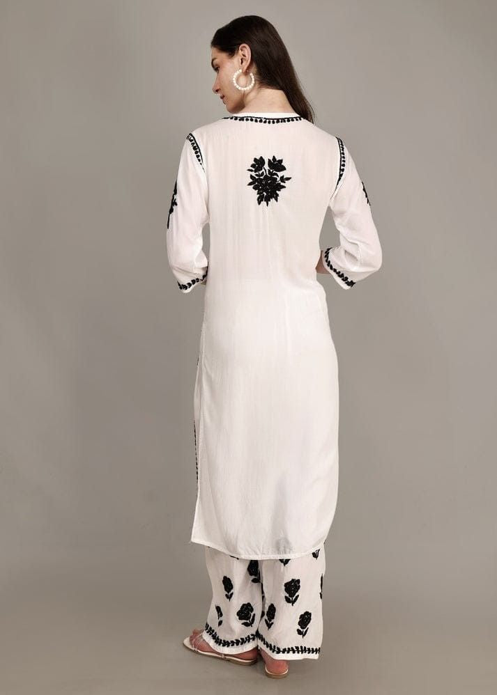 Back view hand embroidered chikankari kurta palazzo set