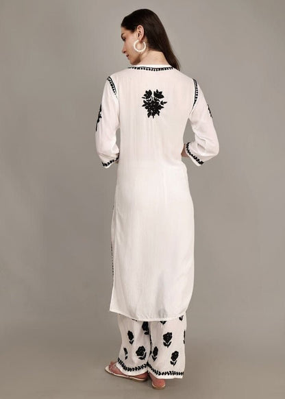 Back view hand embroidered chikankari kurta palazzo set