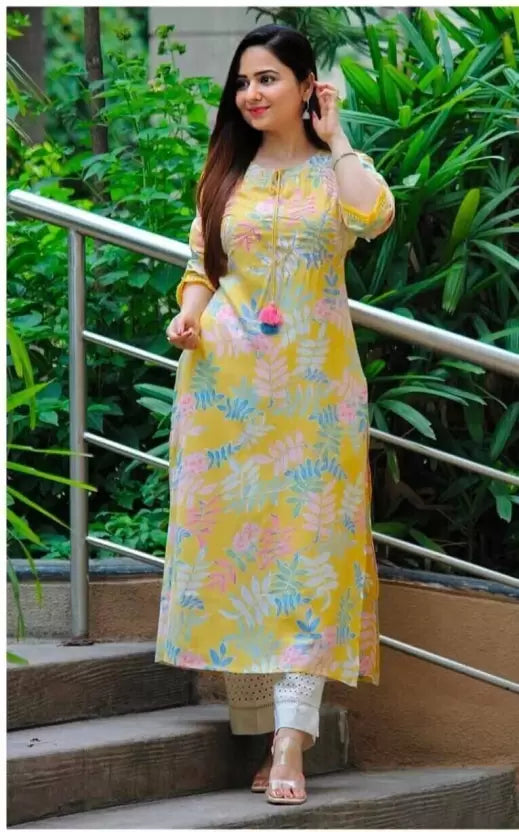 Women Floral Print Viscose Rayon Straight Kurta