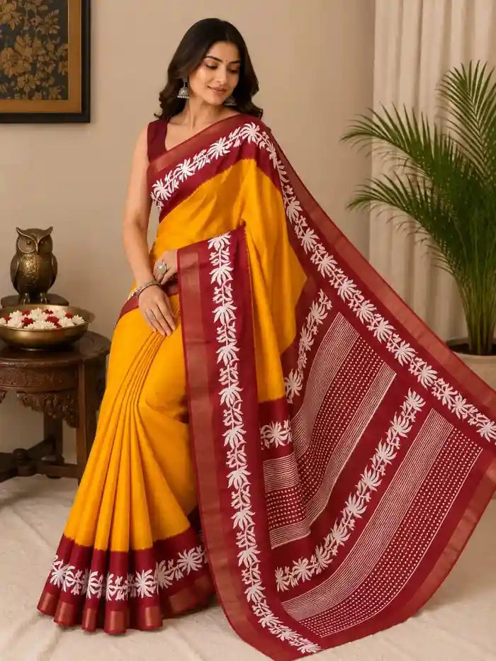 Floral Print Traditional Saree with Designer Pallu