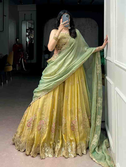 Traditional moss silk lehenga full outfit view