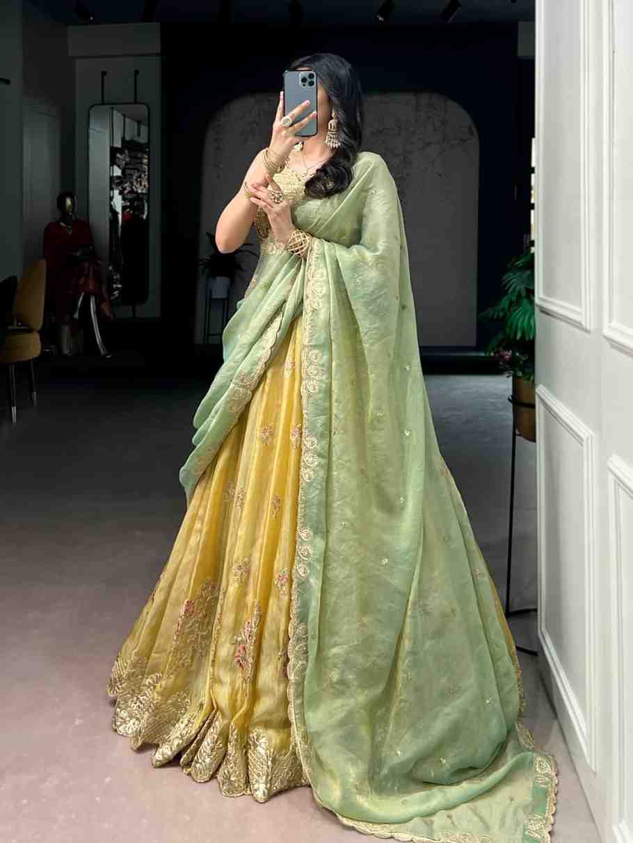 Women festive lehenga side profile view